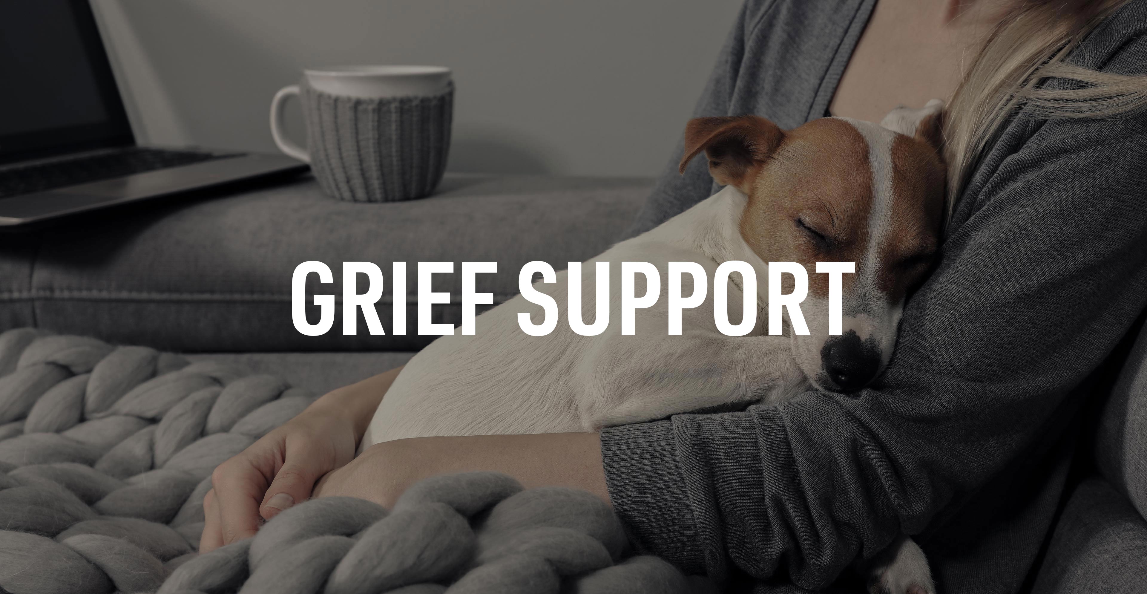 Grief Support Header Image of Sleeping Dog on Woman's Lap